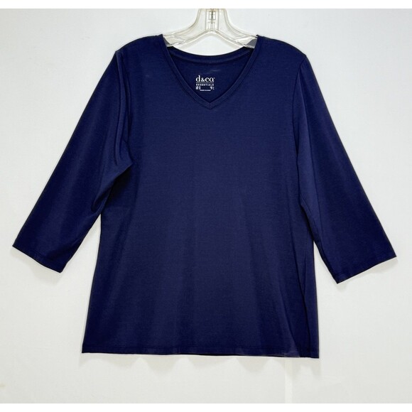 d & Co Active Tops - D & Co Essentials Navy Blue V~Neck Short Sleeve T~Shirt Size M